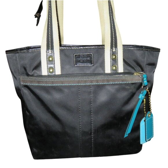Coach 2005 Leatherware Hampton Black Canvas & Leather Shopper Tote - Picture 1 of 14